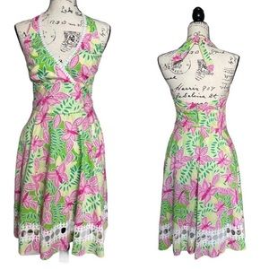 Lilly Pulitzer Butterfly & Leaf Halter Dress WHITE LABEL Size 2